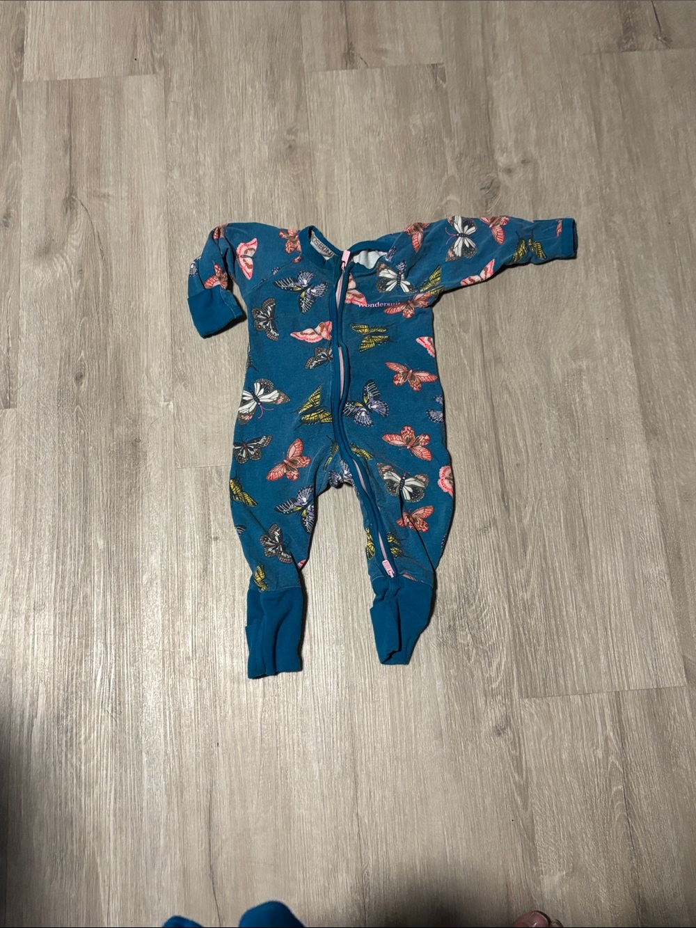 Bonds Teal Butterfly Zip Footed One-Piece